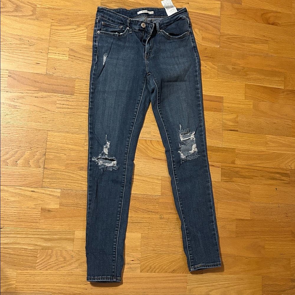 Levi's Dark Blue Distressed Skinny Jeans